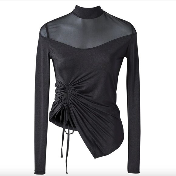 NWT AMYSHEHAB BLACK NOIR MESH CINCHED LONG SLEEVE TOP - XS - Picture 1 of 11